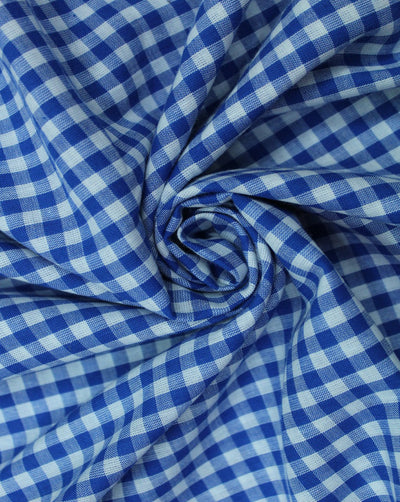 White And Blue Glen Checks Cotton Cambric Fabric