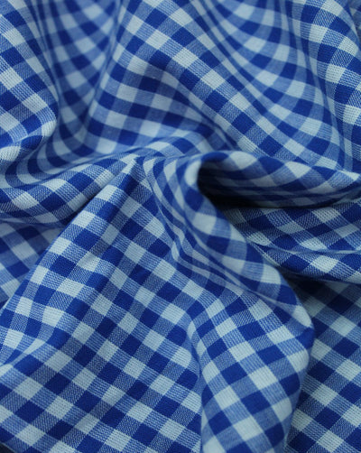 White And Blue Glen Checks Cotton Cambric Fabric