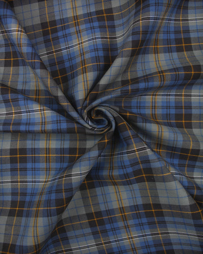 Yellow And Blue Checks Yarn Dyed Cotton Fabric