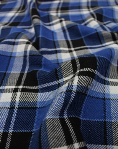 Blue And Black Square Checks Yarn Dyed Cotton Fabric