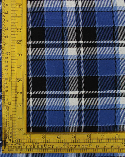 Blue And Black Square Checks Yarn Dyed Cotton Fabric