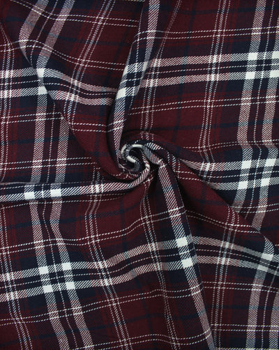 Maroon And Black Checks Yarn Dyed Cotton Fabric