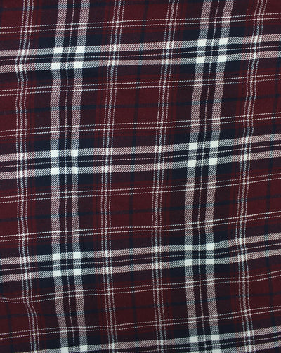 Maroon And Black Checks Yarn Dyed Cotton Fabric
