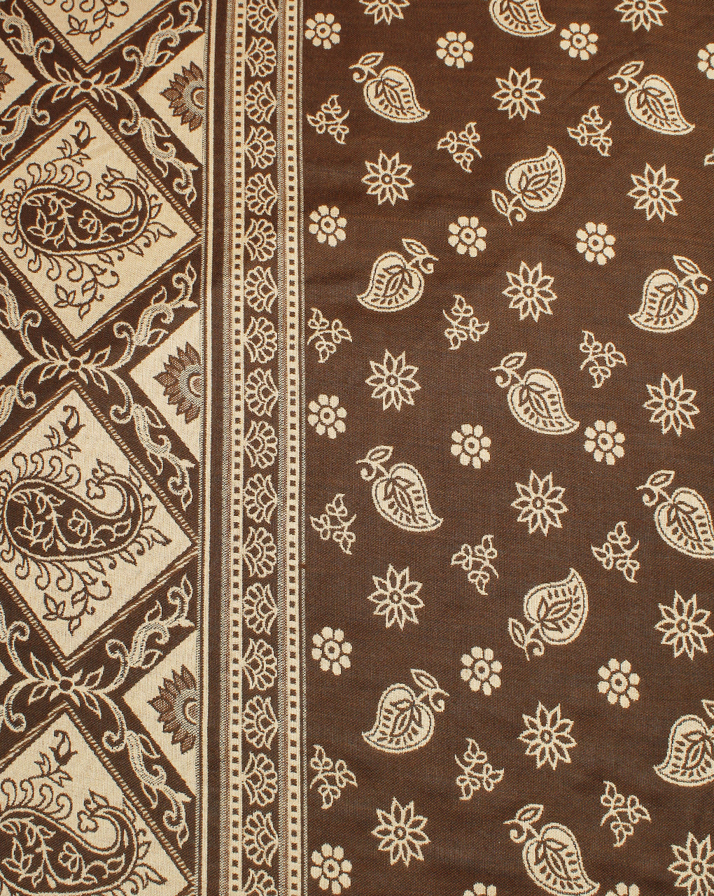 Brown And Cream Floral Design Acrylic Woolen Fabric