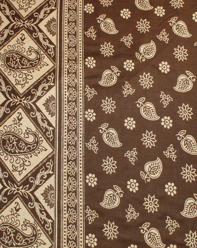 Brown And Cream Floral Design Acrylic Woolen Fabric