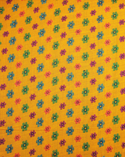 Yellow And Multicolor Floral Design Acrylic Woolen Fabric