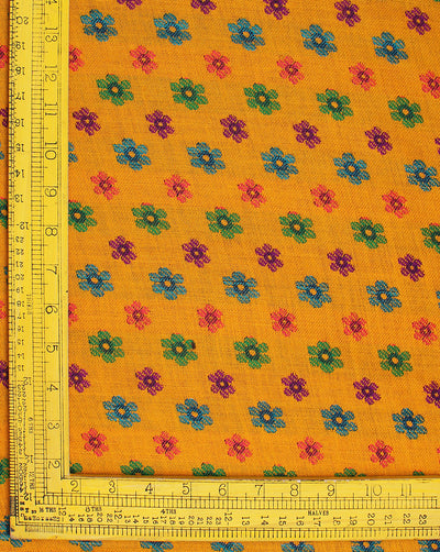 Yellow And Multicolor Floral Design Acrylic Woolen Fabric