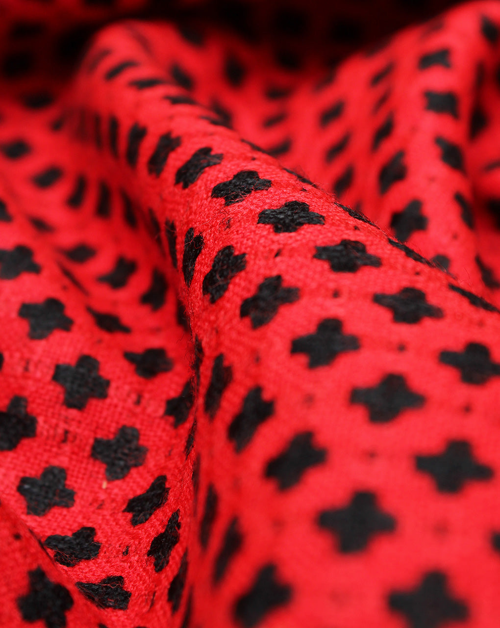 Red And Black Floral Design Acrylic Woolen Fabric