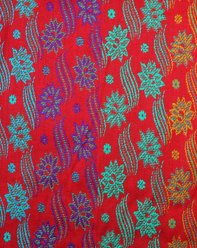 Red And Multicolor Floral Design 2 Acrylic Woolen Fabric