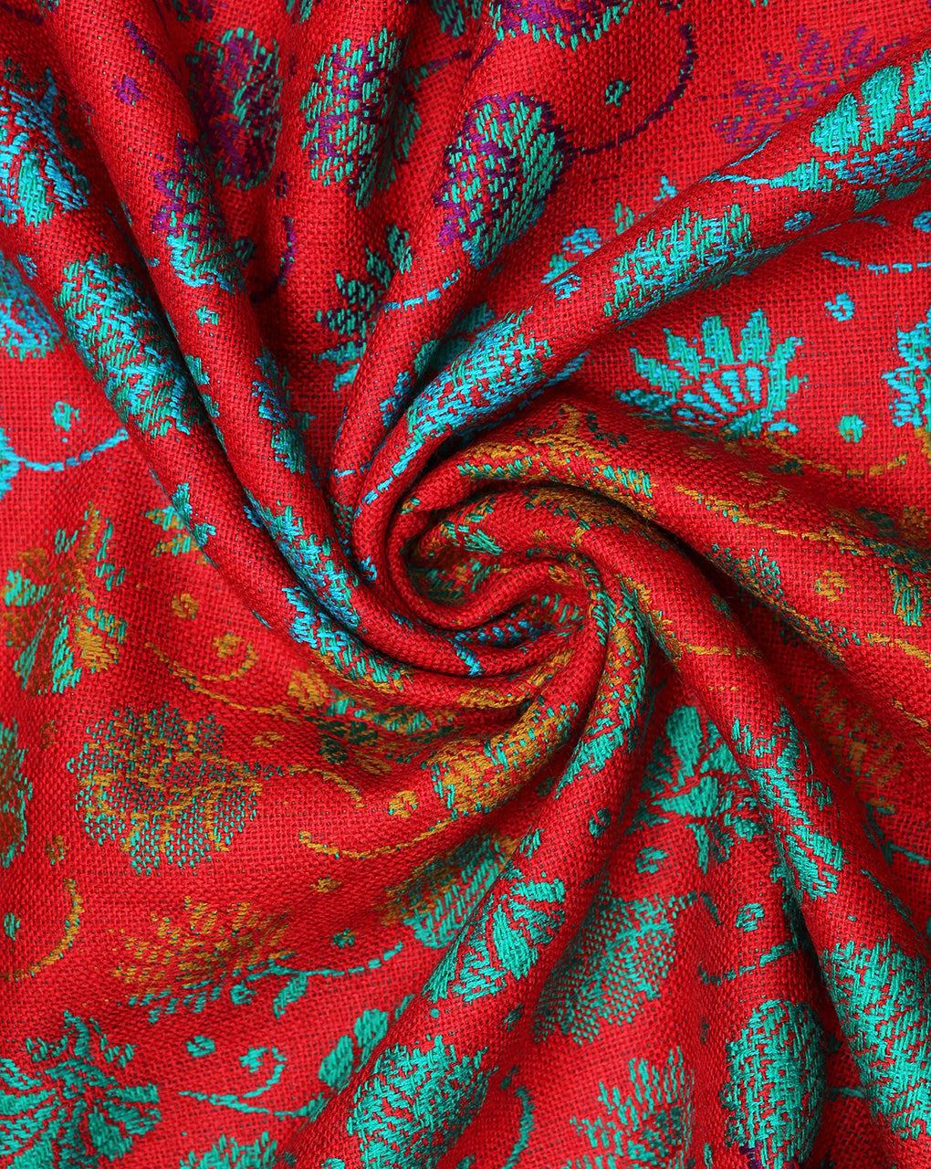 Red And Green Floral Design 1 Acrylic Woolen Fabric