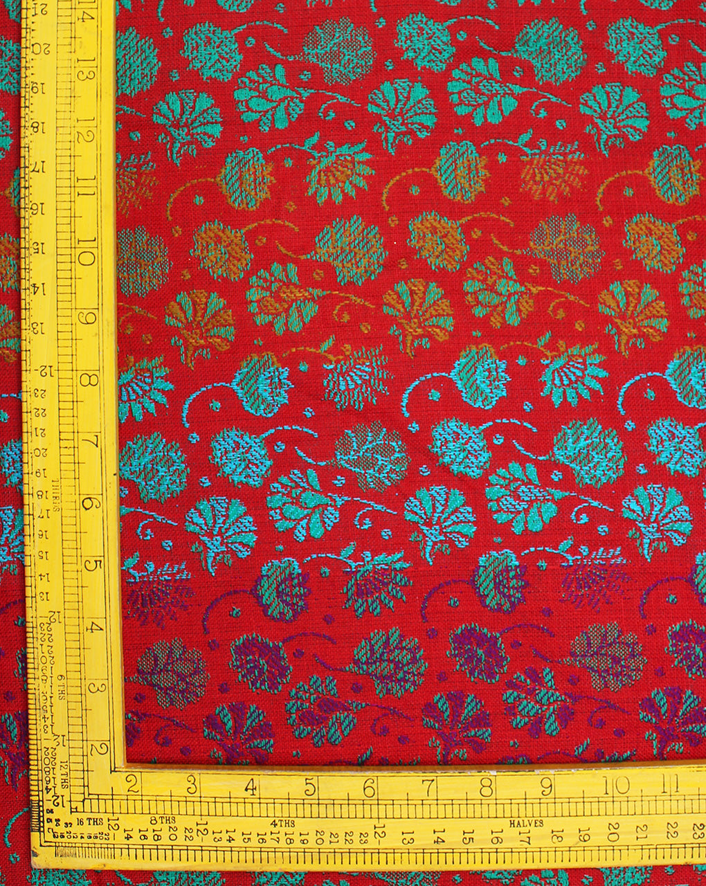 Red And Green Floral Design 1 Acrylic Woolen Fabric