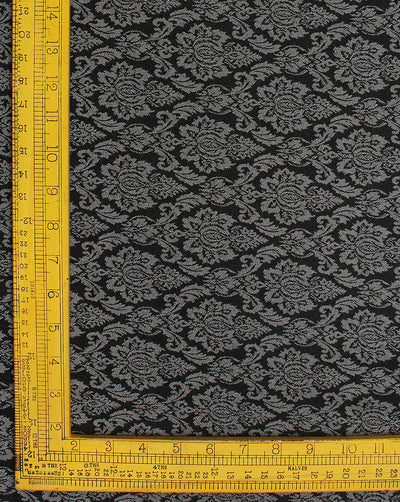 Grey And Black Floral Design 1 Denim Lycra Jacquard Fabric