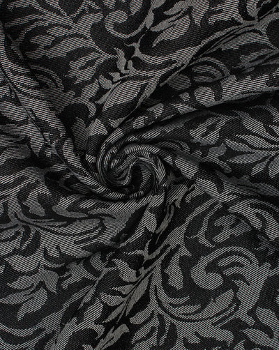 Grey And Black Floral Design 2 Denim Lycra Jacquard Fabric