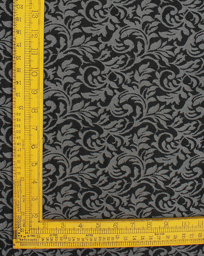 Grey And Black Floral Design 2 Denim Lycra Jacquard Fabric