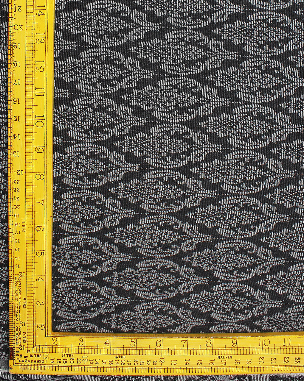 Grey And Black Floral Design 3 Denim Lycra Jacquard Fabric