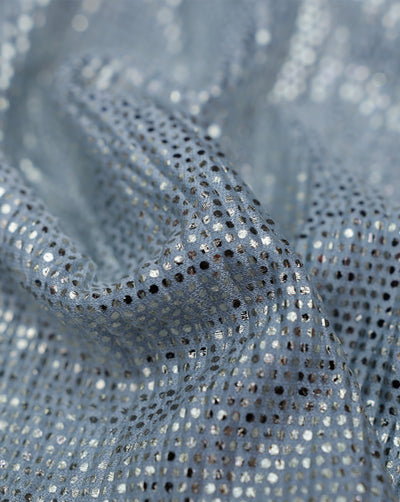 CYAN POLYESTER LUREX PLEATED FABRIC ( WIDTH 58 INCHES )