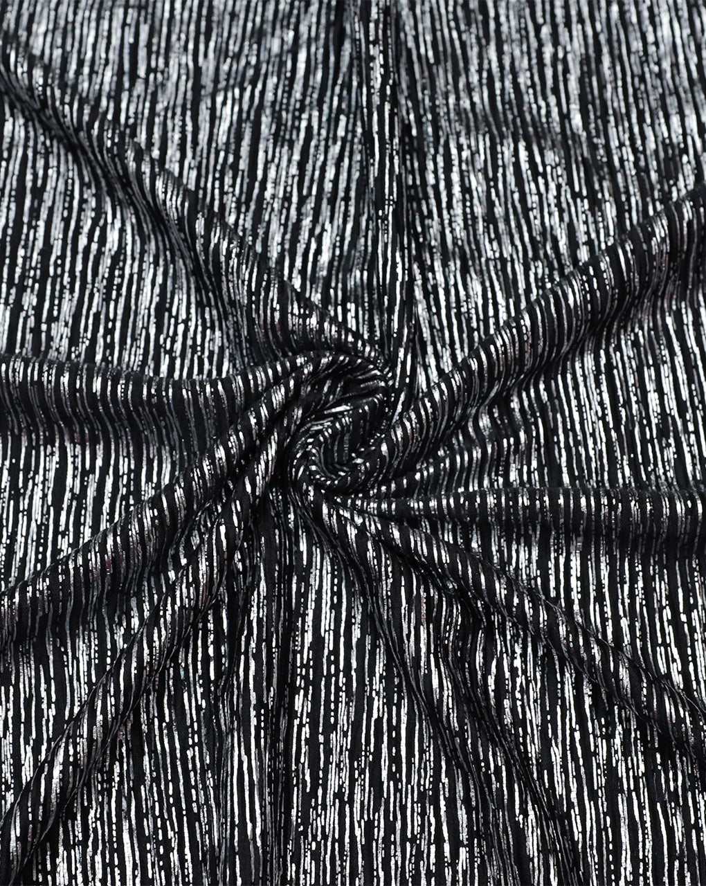 BLACK & SILVER POLYESTER LUREX PLEATED FABRIC 