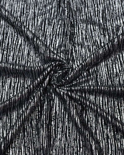 BLACK & SILVER POLYESTER LUREX PLEATED FABRIC 