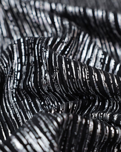 BLACK & SILVER POLYESTER LUREX PLEATED FABRIC 