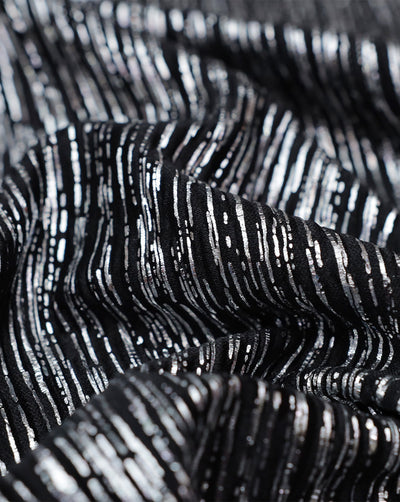 BLACK & SILVER POLYESTER LUREX PLEATED FABRIC ( WIDTH 58 INCHES )