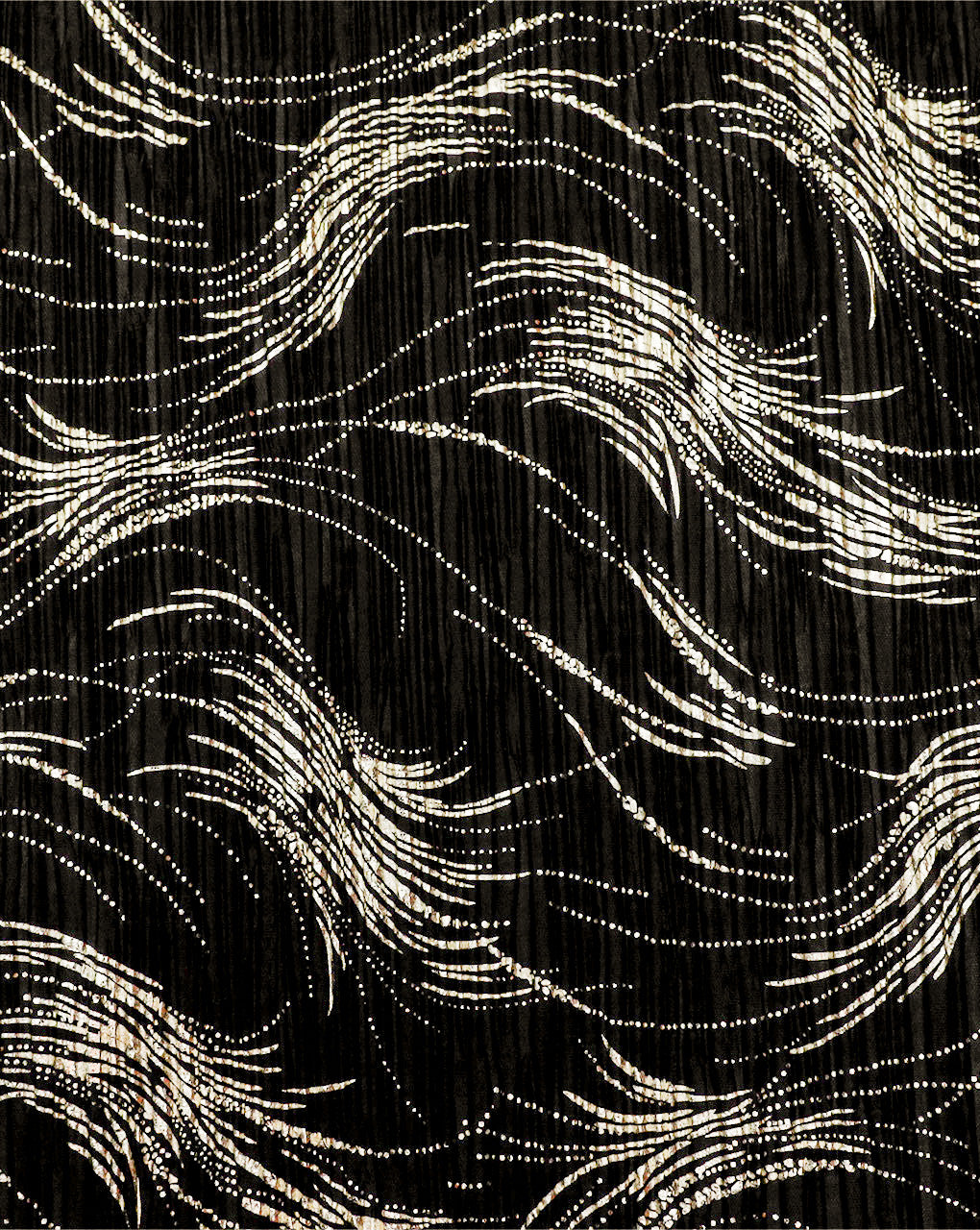 Black & Golden Polyester Satin Pleated Foil Print Fabric 