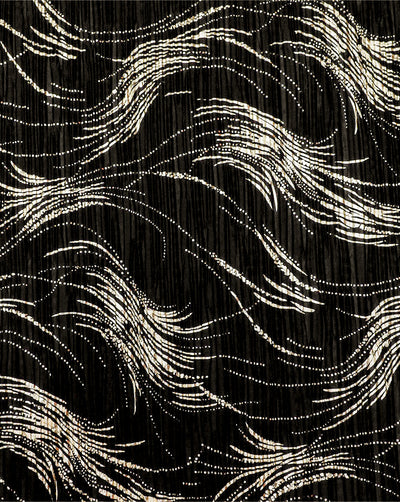Black & Golden Polyester Satin Pleated Foil Print Fabric 