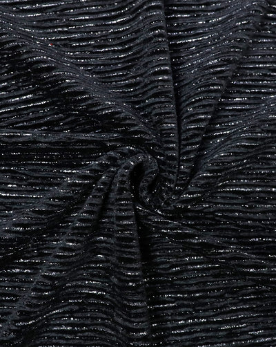 BLACK LUREX LYCRA POLYESTER PLEATED VELVET FABRIC (WIDTH 58 INCHES)