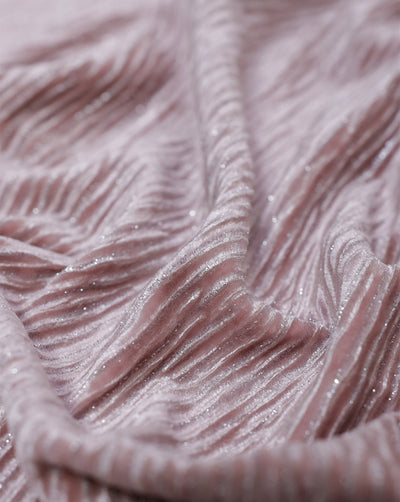 LIGHT PINK LUREX LYCRA POLYESTER PLEATED VELVET FABRIC (WIDTH 58 INCHES)