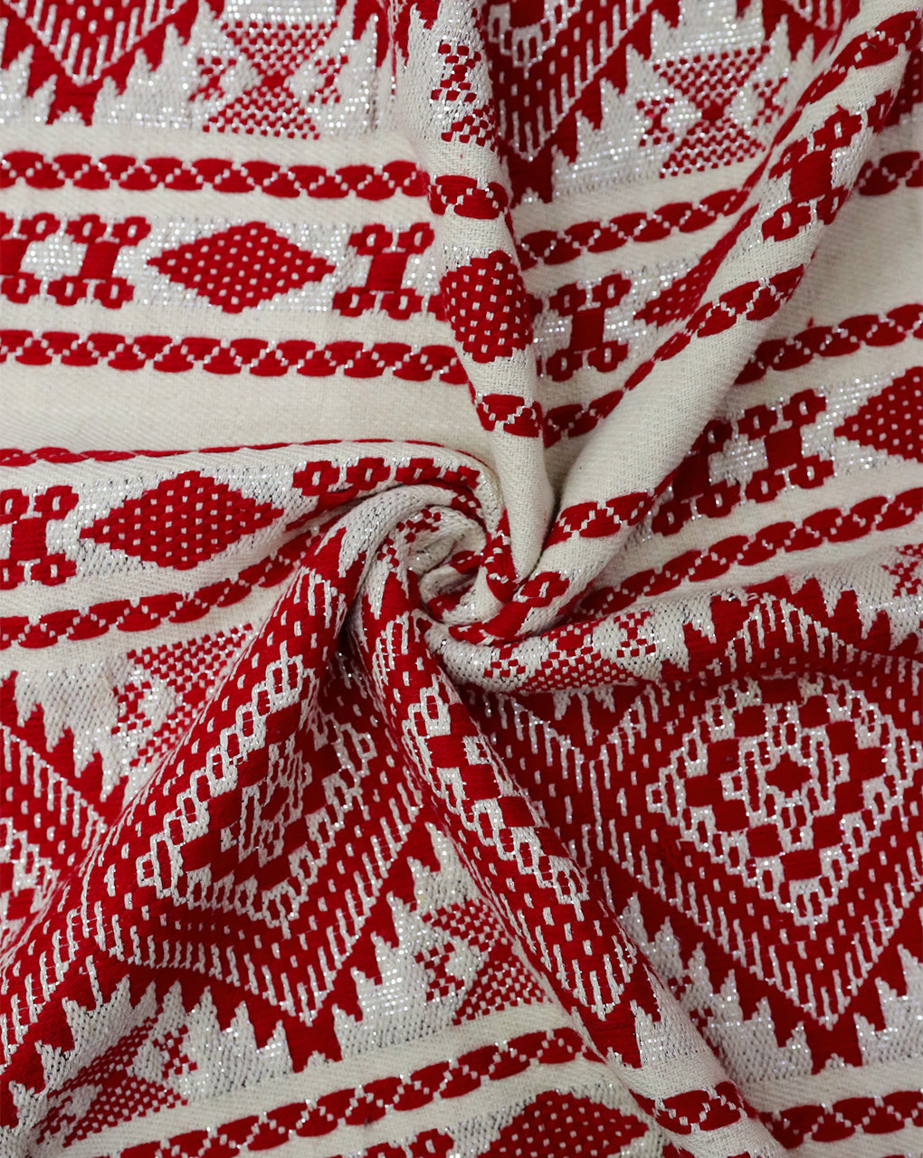 RED & WHITE COTTON ACRYLIC JACQUARD FABRIC WITH LUREX