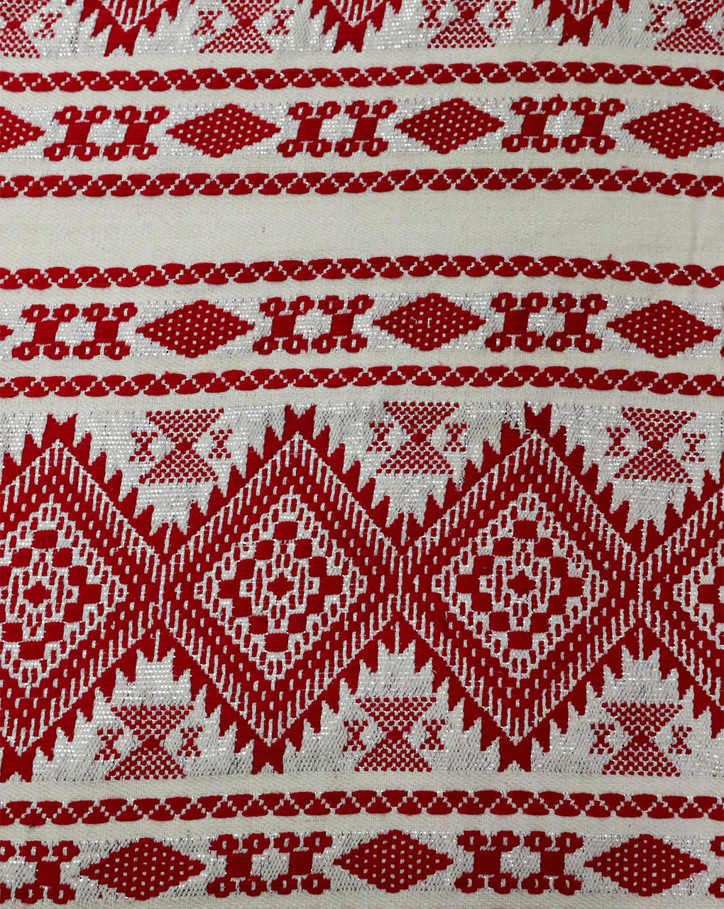 RED & WHITE COTTON ACRYLIC JACQUARD FABRIC WITH LUREX