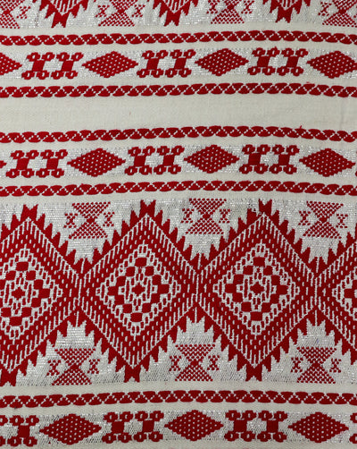 RED & WHITE COTTON ACRYLIC JACQUARD FABRIC WITH LUREX