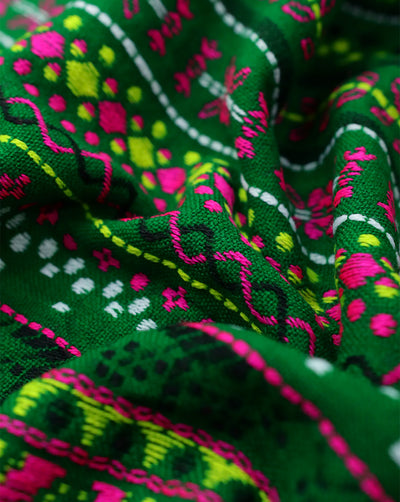 GREEN & MULTICOLOR ABSTRACT DESIGN ACRYLIC JACQUARD FABRIC