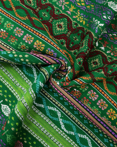 GREEN & MULTICOLOR COTTON ACRYLIC JACQUARD FABRIC