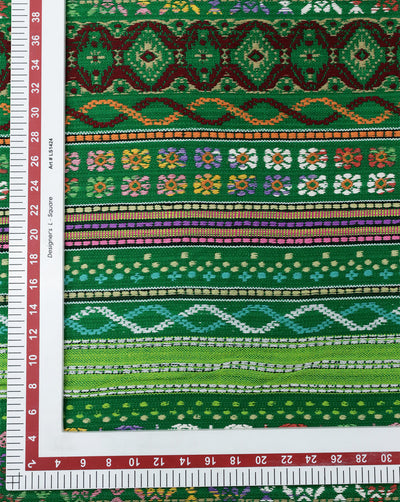 GREEN & MULTICOLOR COTTON ACRYLIC JACQUARD FABRIC