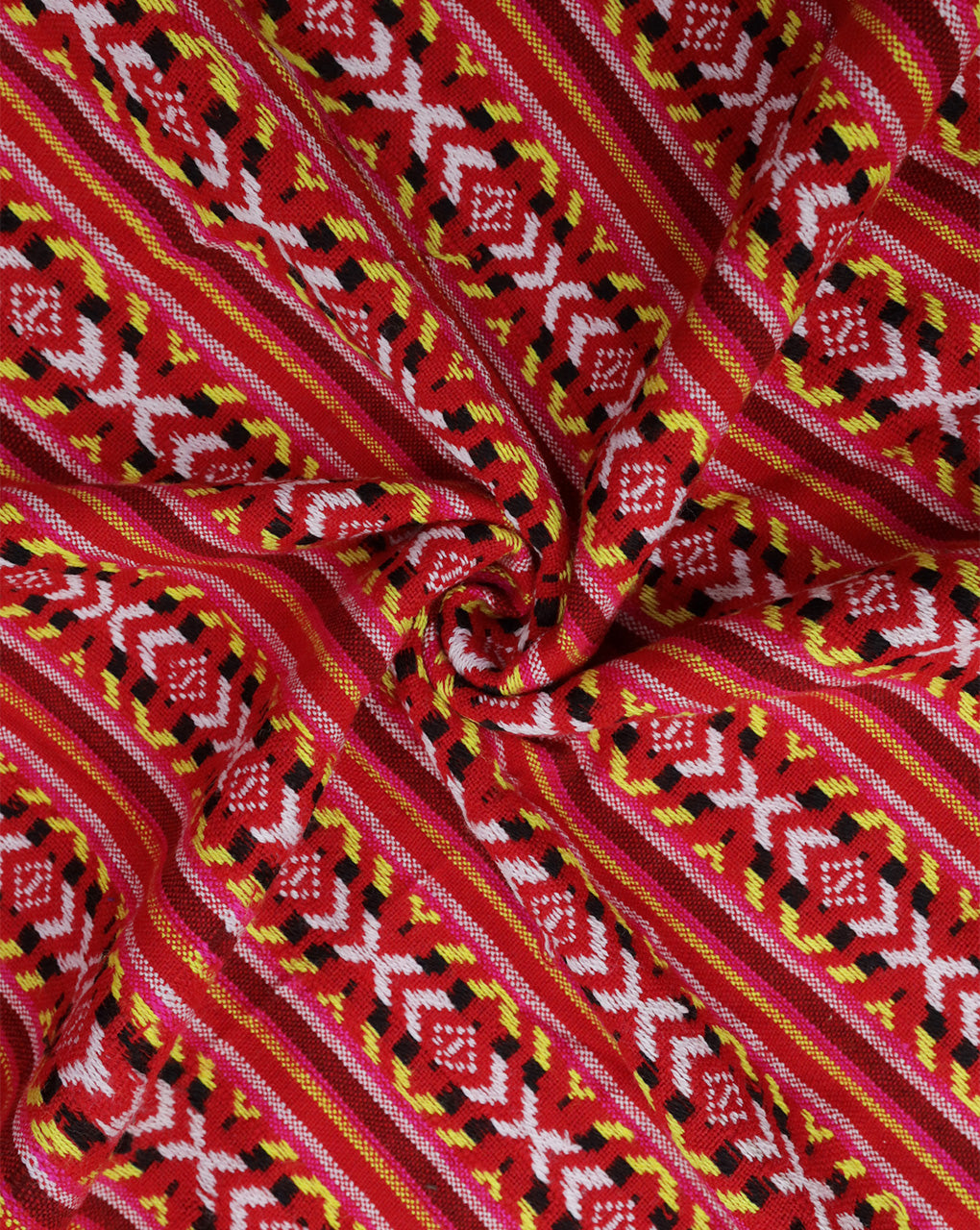 RED & MULTICOLOR ABSTRACT DESIGN ACRYLIC JACQUARD FABRIC