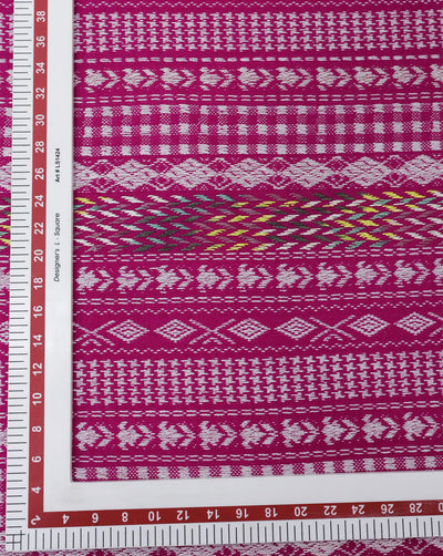 PINK & WHITE ABSTRACT DESIGN ACRYLIC JACQUARD FABRIC