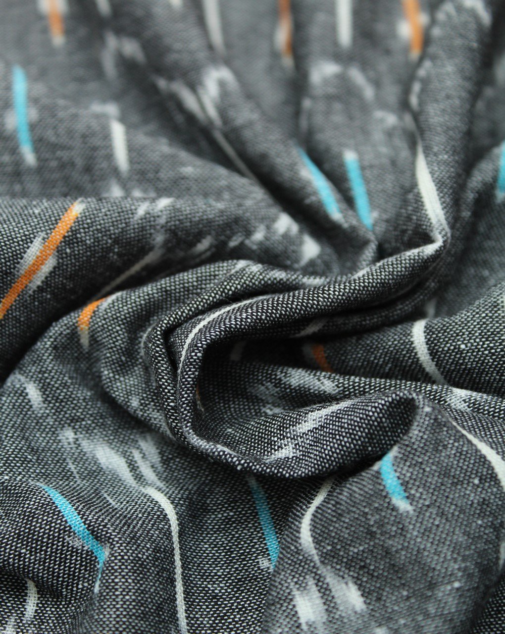 Black And Off White Abstract Cotton Ikat Fabric