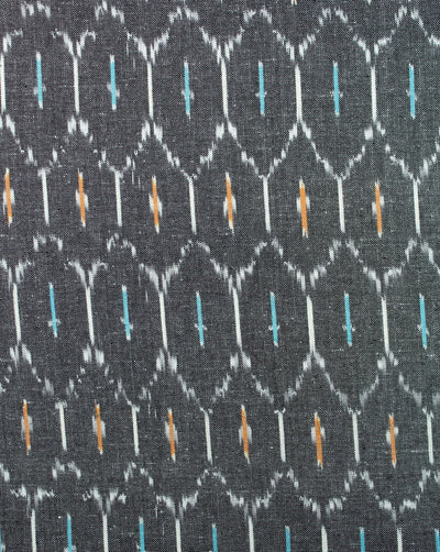 Black And Off White Abstract Cotton Ikat Fabric