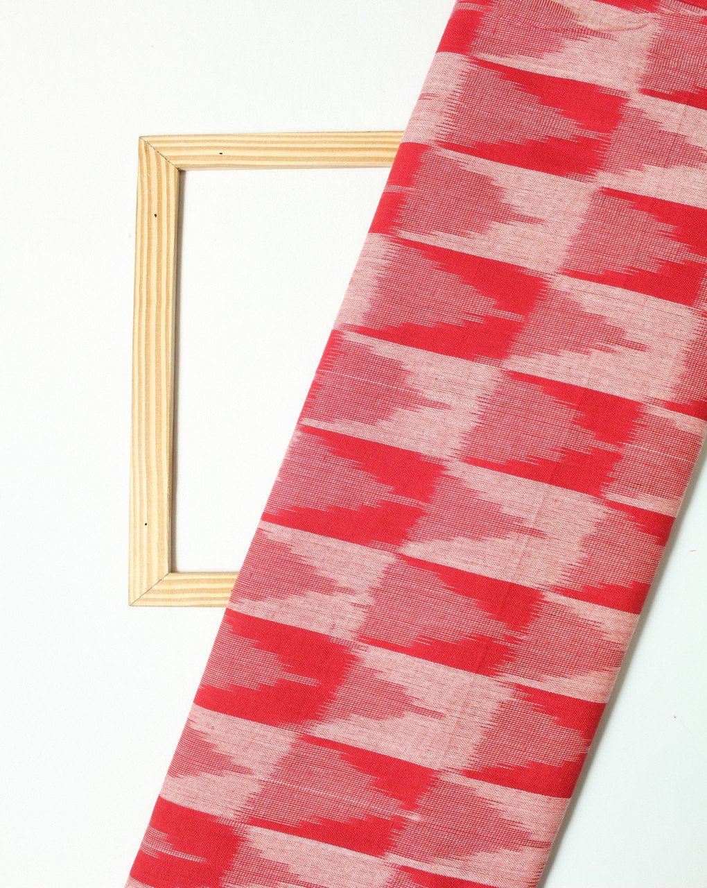 Red And White Abstract Cotton Ikat Fabric