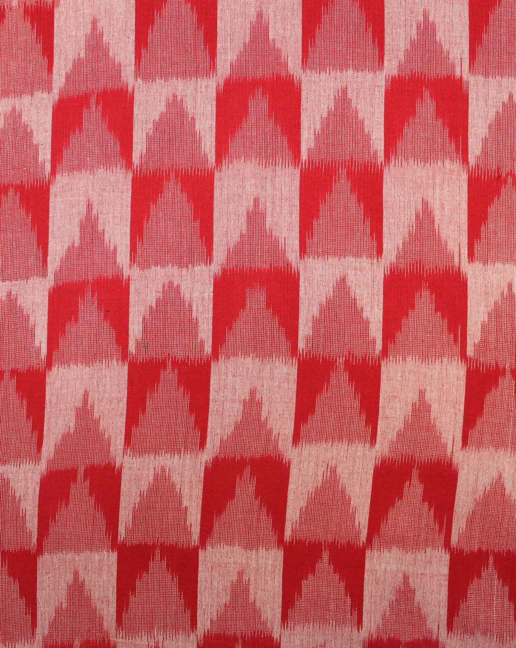 Red And White Abstract Cotton Ikat Fabric