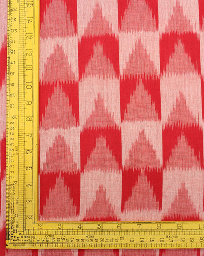 Red And White Abstract Cotton Ikat Fabric