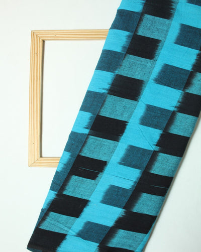 Black And Blue Check Cotton Ikat Fabric