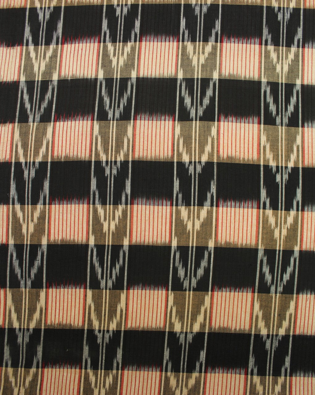 Black And Peach Check Cotton Ikat Fabric
