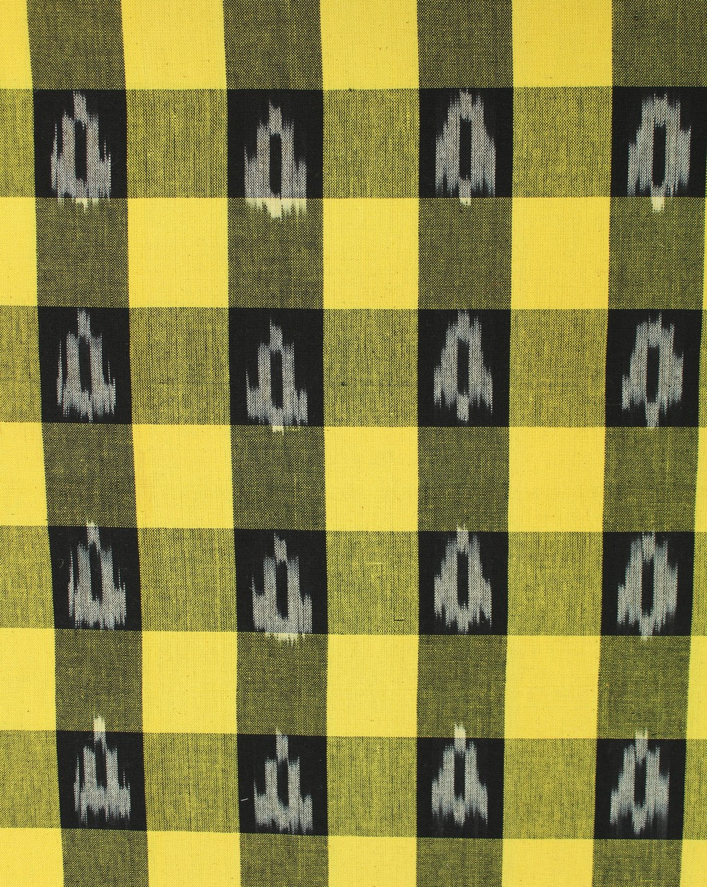 Black And Yellow Check Cotton Ikat Fabric