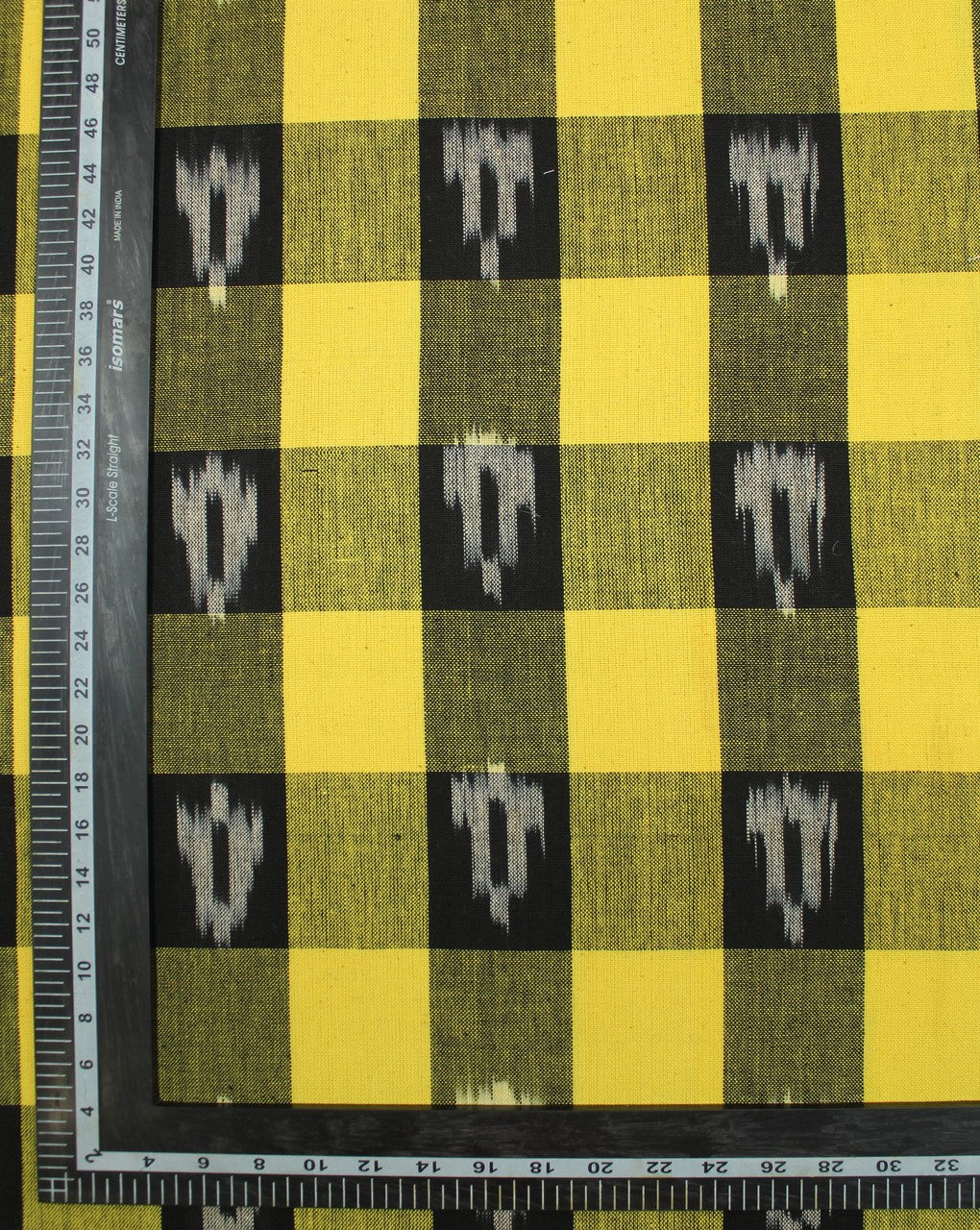 Black And Yellow Check Cotton Ikat Fabric