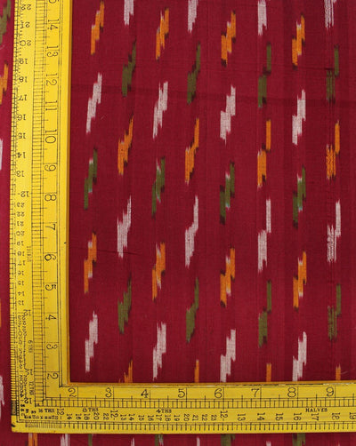 Maroon And White Abstract Cotton Ikat Fabric