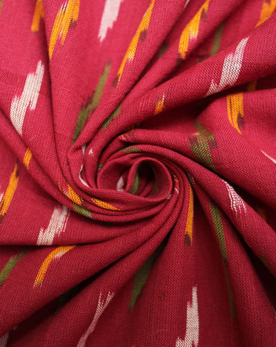 Maroon And White Abstract Cotton Ikat Fabric