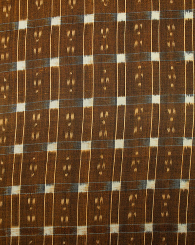 Yellow And White Abstract Cotton Ikat Fabric