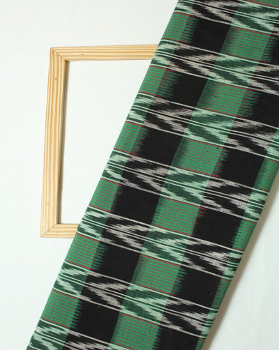 Green And Black Abstract Cotton Ikat Fabric