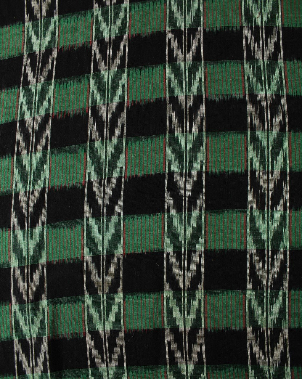 Green And Black Abstract Cotton Ikat Fabric